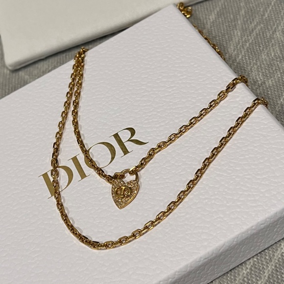 Dior double chain necklace  gold color with heart lock - Picture 5 of 5